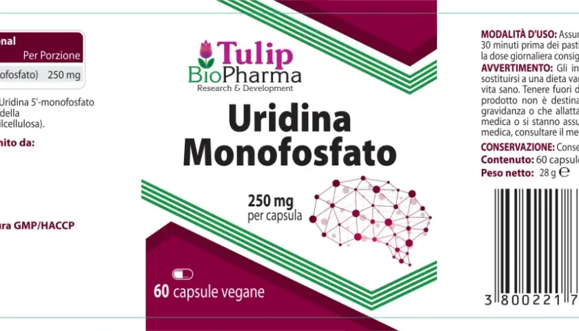 Urydyna monofosforan: 250 mg w kapsułce. Suplement diety Tulip BioPharma.