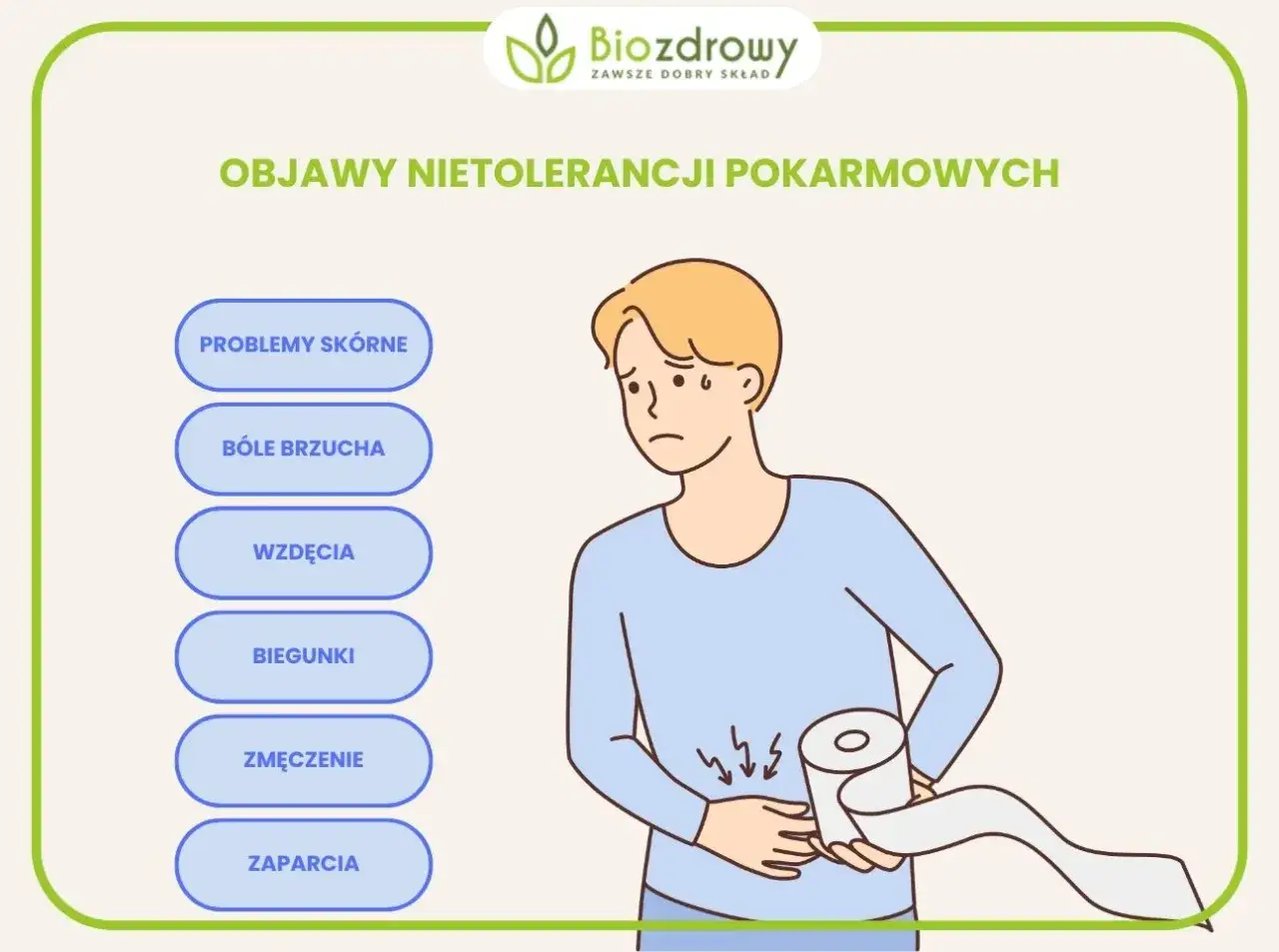 Objawy nietolerancji pokarmowych: problemy skórne, bóle brzucha, wzdęcia, biegunki, zmęczenie, zaparcia. Dowiedz się, jak sprawdzić nietolerancje pokarmowe.